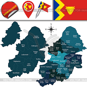 Карта Бирмингема с именованными подразделениями - иллюстрация в векторе