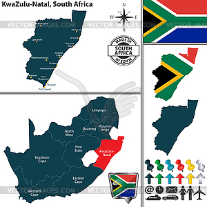 Map of KwaZulu Natal, South Africa - vector clipart