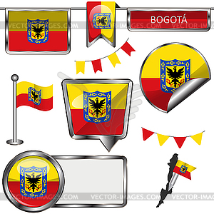 Glossy icons with flag of Bogota - vector image