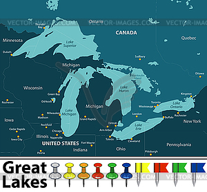 Map of Great Lakes - vector clip art