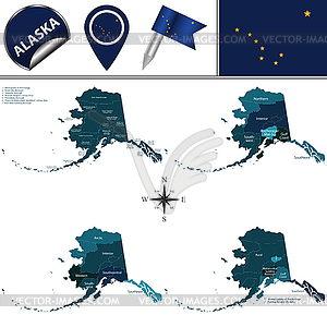 Map of Alaska with Regions - vector image