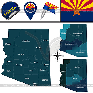 Map of Arizona with Regions - vector image