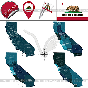 Map of California with Regions - vector clipart