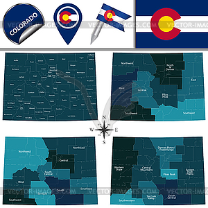 Map of Colorado with Regions - vector clip art