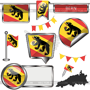 Glossy icons with flag of Bern - vector image