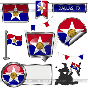 Glossy icons with flag of Dallas - vector image