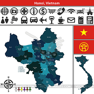 Map of Hanoi with Divisions - vector image