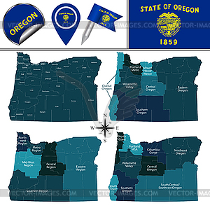 Map of Oregon with Regions - vector clipart