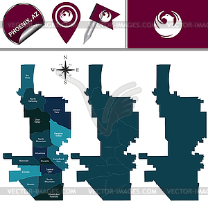 Map of Phoenix with Neighborhoods - vector image