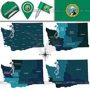 Map of Washington with Regions - vector clip art