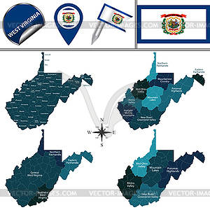 Map of West Virginia with Regions - vector clip art