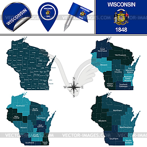 Map of Wisconsin with Regions - vector clipart / vector image