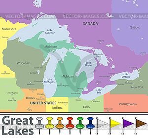 Map of Great Lakes - vector clipart