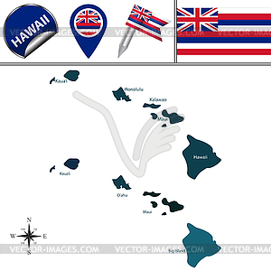Map of Hawaii with Regions - vector clip art