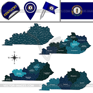 Карта Кентукки с регионами - векторизованное изображение