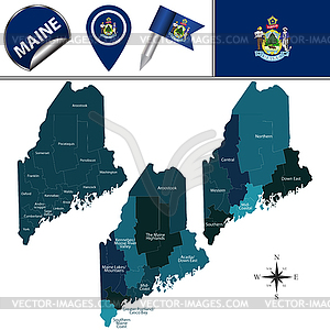 Map of Maine with Regions - vector clipart