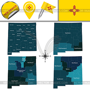 Map of New Mexico with Regions - vector clipart