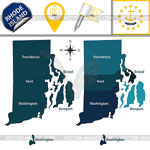 Map of Rhode Island with Regions - vector clipart