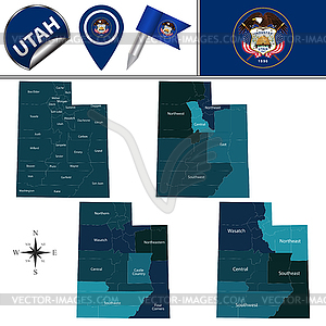 Map of Utah with Regions - vector clipart