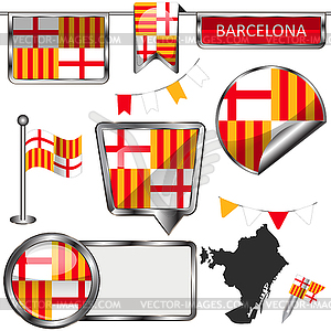 Glossy icons with flag of Barcelona - vector image