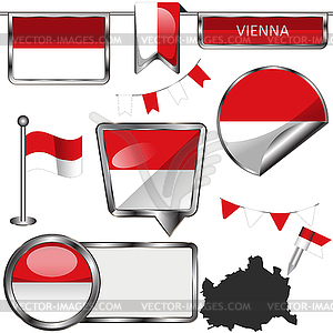 Глянцевые иконки с флагом Вены, Австрия - изображение в векторном виде
