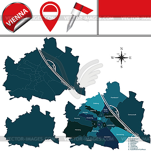 Map of Vienna, Austria with Named Districts - vector image