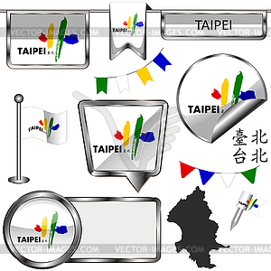 Глянцевые иконки с флагом Тайбэя, Тайвань - клипарт в векторе