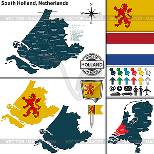 Map of South Holland, Netherlands - vector image