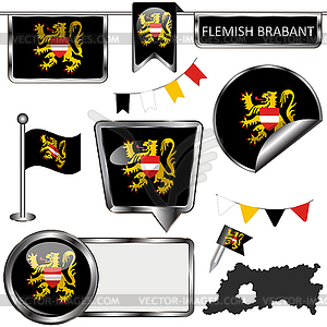 Glossy icons with flag of Flemish Brabant, Belgium - vector clipart