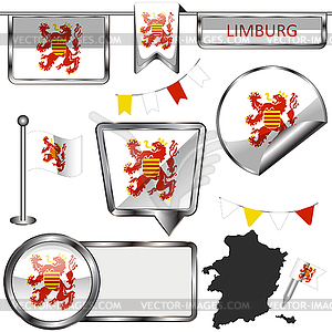 Glossy icons with flag of Limburg, Belgium - vector image