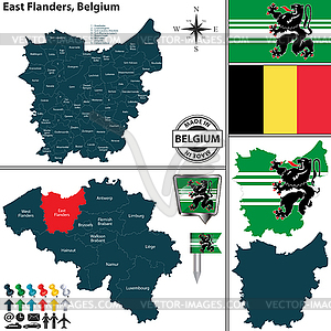 Map of East Flanders, Belgium - vector clipart