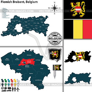 Карта Фламандского Брабанта, Бельгия - векторный рисунок