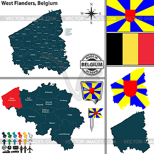 Map of West Flanders, Belgium - royalty-free vector image