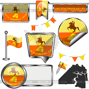 Glossy icons with flag of Jacksonville, Florida - vector clipart