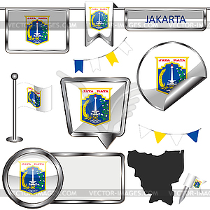 Glossy icons with flag of Jakarta, Indonesia - vector clipart