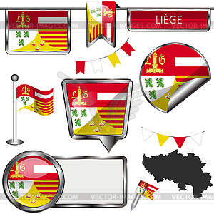 Glossy icons with flag of Liege, Belgium - vector clip art