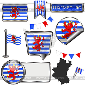 Glossy icons with flag of Luxembourg, Belgium - vector clipart