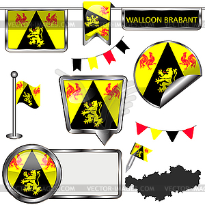 Glossy icons with flag of Walloon Brabant, Belgium - royalty-free vector clipart