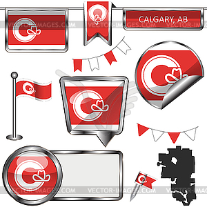 Glossy icons with flag of Calgary, Alberta - vector clipart