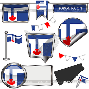 Glossy icons with flag of Toronto, Ontario - vector image