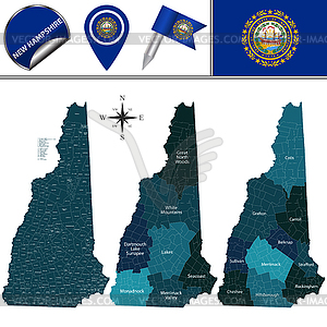 Map of New Hampshire with Regions - vector clipart