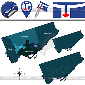 Map of Toronto with Neighborhoods - color vector clipart