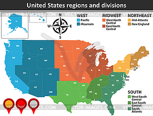 United States Regions and Divisions - vector clipart