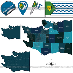 Map of Vancouver with Neighborhoods - vector clip art