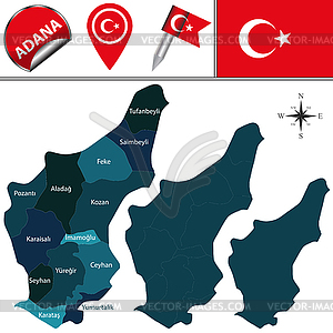 Карта Аданы, Турция с районами - векторный клипарт / векторное изображение