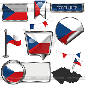 Glossy icons with flag of Czech Republic - vector image