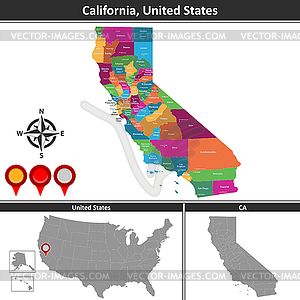 Map of California, US - vector clip art