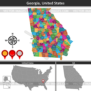 Map of Georgia, US - vector clip art