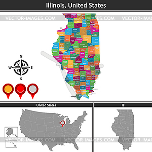 Map of Illinois, US - vector clipart / vector image