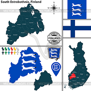 Карта Южной Остроботнии, Финляндия - клипарт в векторном виде